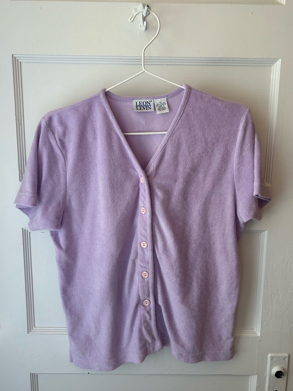 Vintage Leon Levin Lavender Button Front Short Sleeve Top